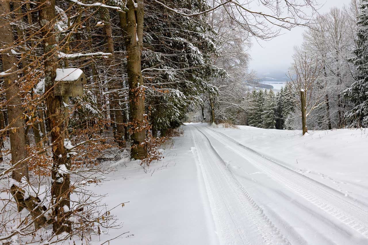 Schneebedeckter Weg am Hebel
